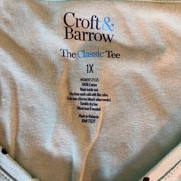 Croft & Barrow Mint Polka Dot Classic V-Neck T-Shirt sz 1X NWT - Picture 5 of 5